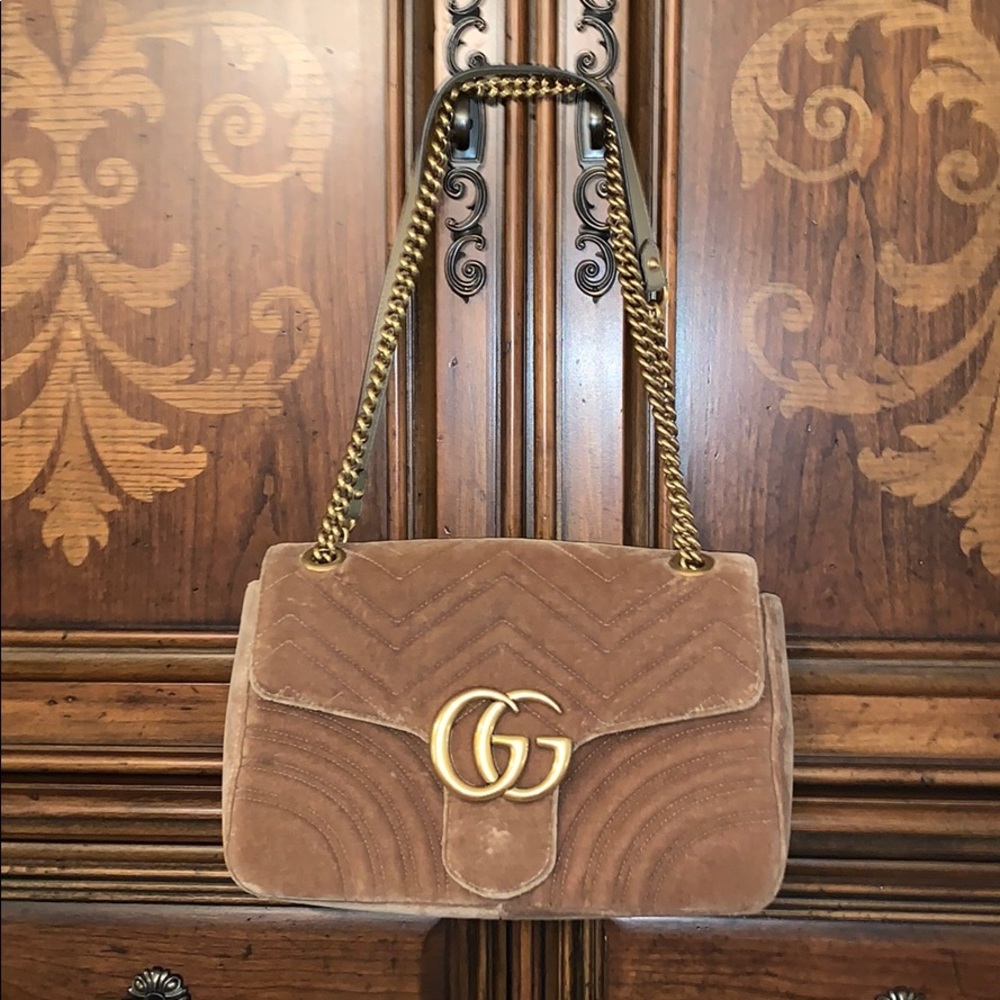 Gucci GG Marmont Velvet Brown Shoulder Bag